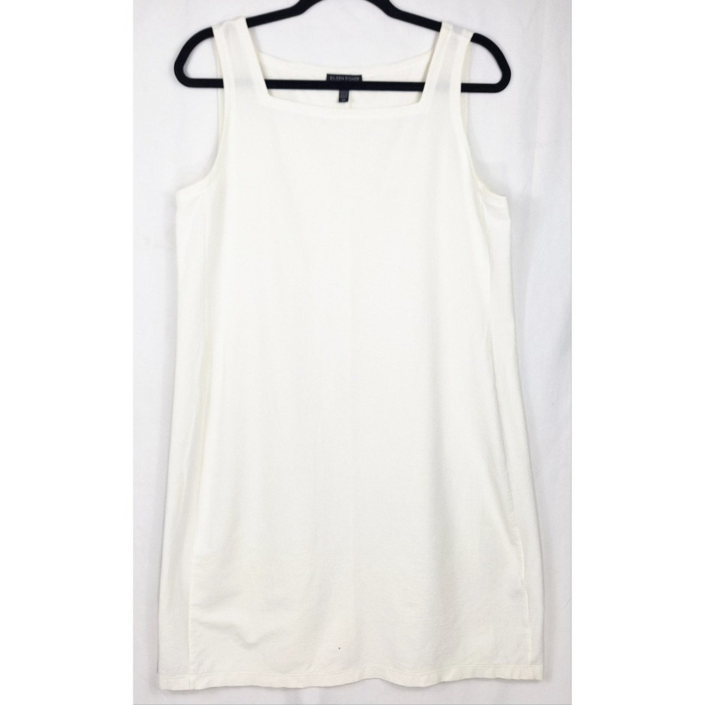 Eileen Fisher Womens Cream Viscose Stretch Square Neck Shift Tank Dress S/P